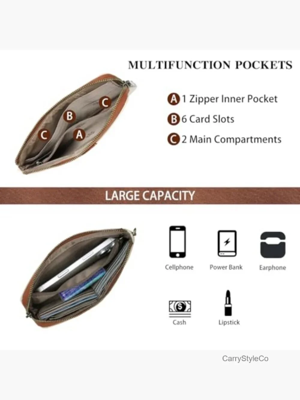 Wristlet Wallet RFID Blocking Vegan Leather Clutch with Wrist Strap 6 Card Slots